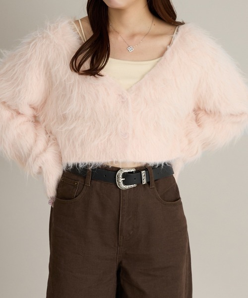 apres jour mignon(アプレジュールミニョン)の「シャギークロップドカーディガン(カーディガン/ボレロ・レディース・ピンク/オフホワイト/チャコールグレー/ブラウン系その他・X-LARGE/フリー)」の13枚目の写真