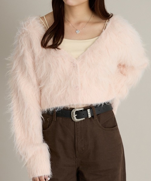 apres jour mignon(アプレジュールミニョン)の「シャギークロップドカーディガン(カーディガン/ボレロ・レディース・ピンク/オフホワイト/チャコールグレー/ブラウン系その他・X-LARGE/フリー)」の14枚目の写真
