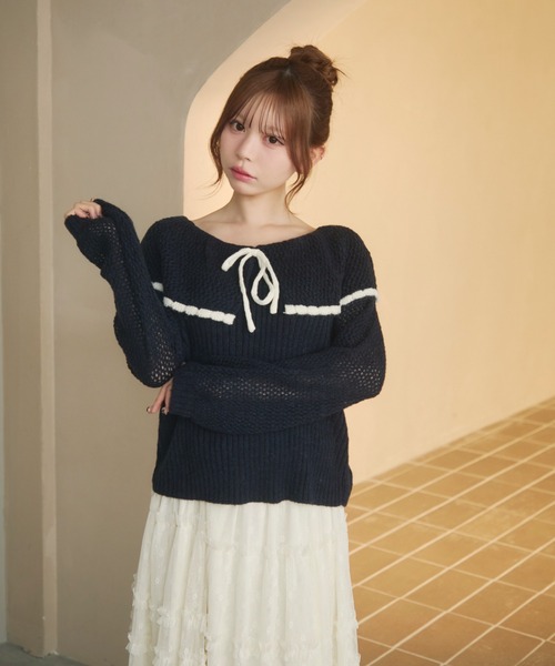 ビッグカラーリボンニット（ニット/セーター）｜TITTY&CO.（ティティー