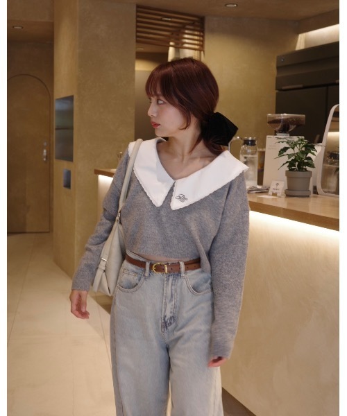 jumelle（ジュメロ）の「襟付きクロップドニット（ニット/セーター・レディース・グレー/ピンク・FREE）」の8枚目の写真