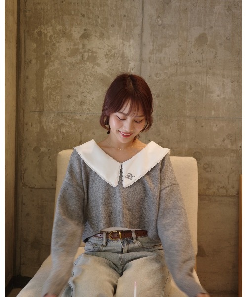 jumelle（ジュメロ）の「襟付きクロップドニット（ニット/セーター・レディース・グレー/ピンク・FREE）」の5枚目の写真