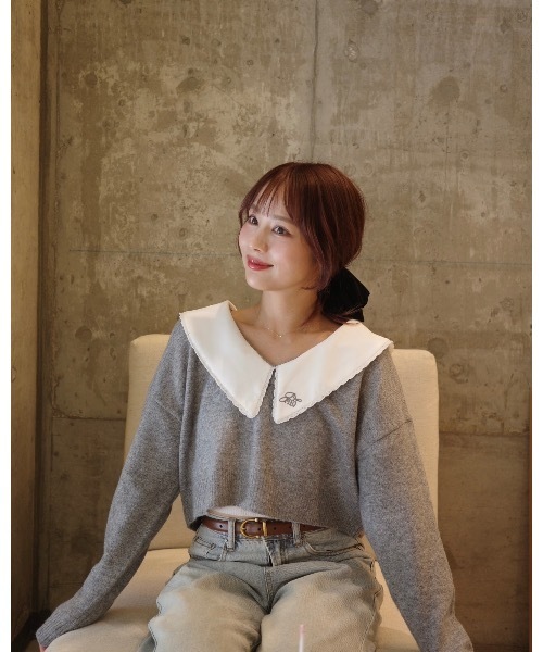 jumelle（ジュメロ）の「襟付きクロップドニット（ニット/セーター・レディース・グレー/ピンク・FREE）」の9枚目の写真