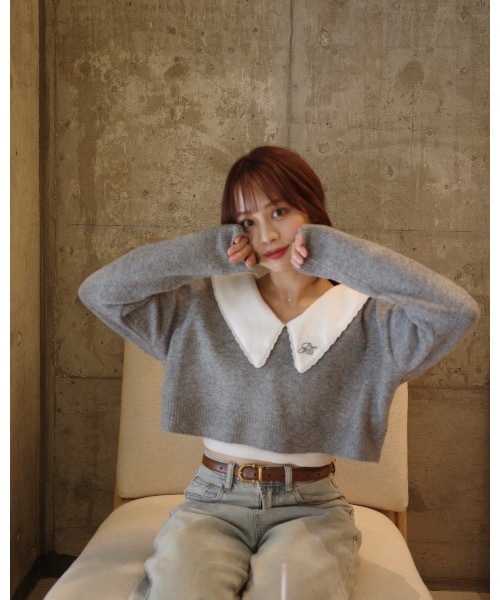 jumelle（ジュメロ）の「襟付きクロップドニット（ニット/セーター・レディース・グレー/ピンク・FREE）」の7枚目の写真