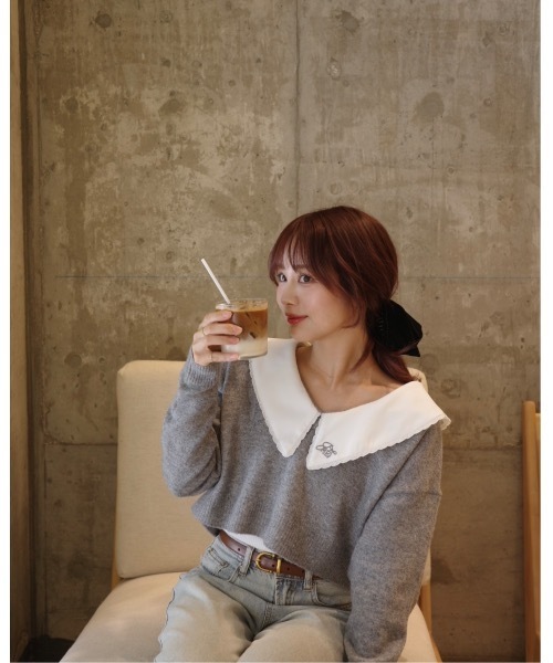 jumelle（ジュメロ）の「襟付きクロップドニット（ニット/セーター・レディース・グレー/ピンク・FREE）」の11枚目の写真