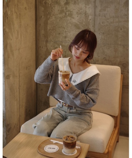 jumelle（ジュメロ）の「襟付きクロップドニット（ニット/セーター・レディース・グレー/ピンク・FREE）」の12枚目の写真