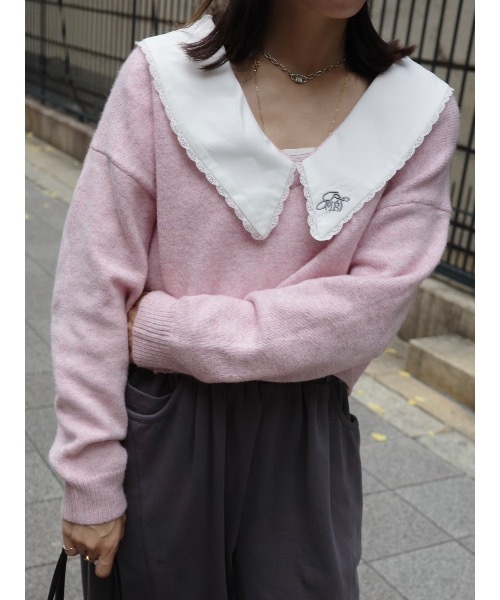 jumelle（ジュメロ）の「襟付きクロップドニット（ニット/セーター・レディース・グレー/ピンク・FREE）」の18枚目の写真