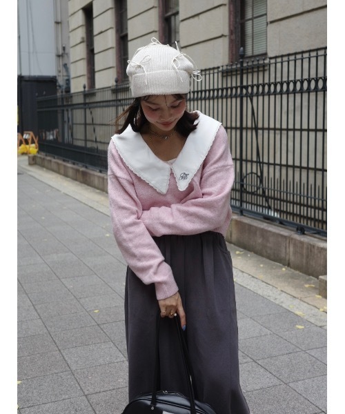 jumelle（ジュメロ）の「襟付きクロップドニット（ニット/セーター・レディース・グレー/ピンク・FREE）」の13枚目の写真