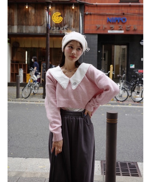 jumelle（ジュメロ）の「襟付きクロップドニット（ニット/セーター・レディース・グレー/ピンク・FREE）」の15枚目の写真