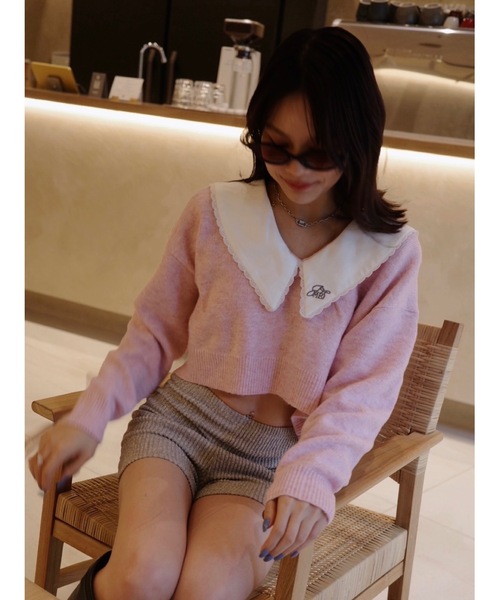 jumelle（ジュメロ）の「襟付きクロップドニット（ニット/セーター・レディース・グレー/ピンク・FREE）」の21枚目の写真