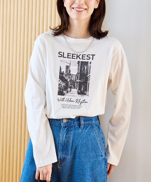 coen（コーエン）の「コットンフォトプリントロンT（Tシャツ/カットソー・レディース・オフホワイト/ダークグレー/その他1・M/L）」の2枚目の写真