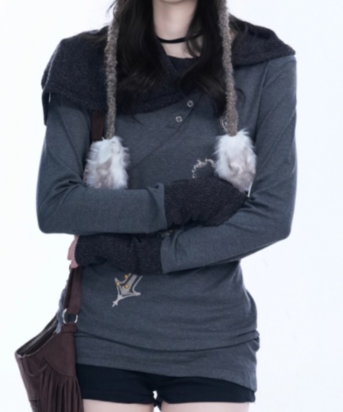 ZIPPER CLUB(ZIPPER CLUB ジッパークラブ)の「cross ornament tops(Tシャツ/カットソー・レディース・ブルー/グレー・SMALL/MEDIUM)」の2枚目の写真