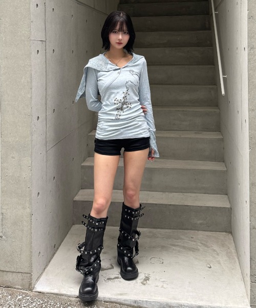 ZIPPER CLUB(ZIPPER CLUB ジッパークラブ)の「cross ornament tops(Tシャツ/カットソー・レディース・ブルー/グレー・SMALL/MEDIUM)」の5枚目の写真