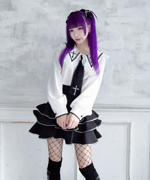 MA*RS（アメーバーマーズ）の「クロスストーンネクタイ付きブラウス（シャツ/ブラウス・レディース・ブラック/ホワイト・FREE）」の6枚目の写真