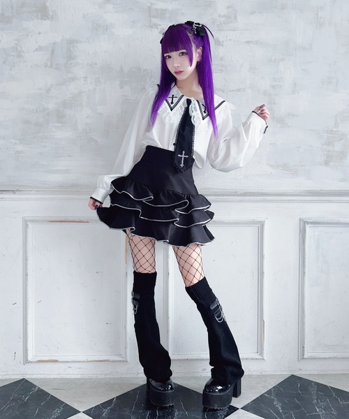 MA*RS（アメーバーマーズ）の「クロスストーンネクタイ付きブラウス（シャツ/ブラウス・レディース・ブラック/ホワイト・FREE）」の7枚目の写真