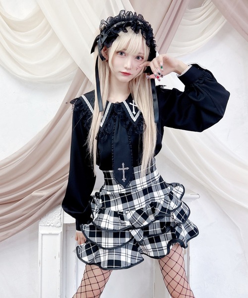 MA*RS（アメーバーマーズ）の「クロスストーンネクタイ付きブラウス（シャツ/ブラウス・レディース・ブラック/ホワイト・FREE）」の9枚目の写真