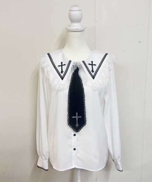 MA*RS（アメーバーマーズ）の「クロスストーンネクタイ付きブラウス（シャツ/ブラウス・レディース・ブラック/ホワイト・FREE）」の13枚目の写真