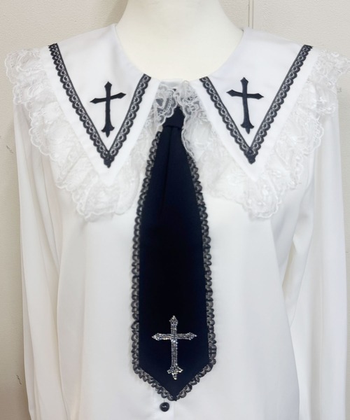 MA*RS（アメーバーマーズ）の「クロスストーンネクタイ付きブラウス（シャツ/ブラウス・レディース・ブラック/ホワイト・FREE）」の14枚目の写真