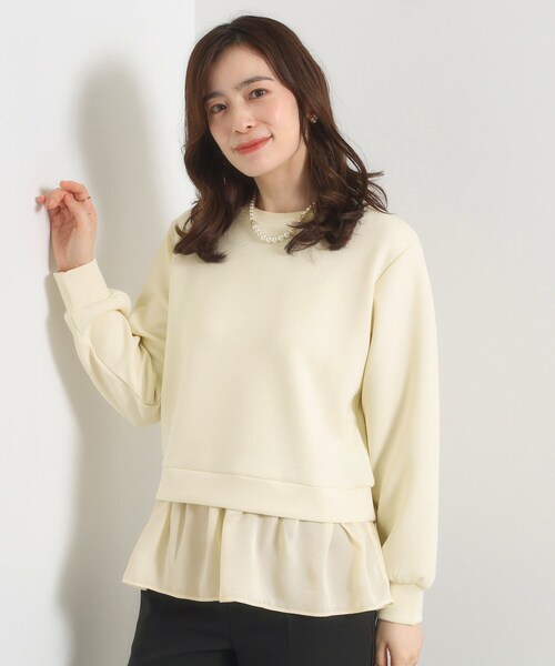 ITS'DEMO（イッツデモ）の「【洗濯機OK】異素材コンビプルオーバー（Tシャツ/カットソー・レディース・アイボリー/ブラック/ブラウン系その他・00）」の2枚目の写真