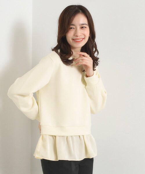 ITS'DEMO（イッツデモ）の「【洗濯機OK】異素材コンビプルオーバー（Tシャツ/カットソー・レディース・アイボリー/ブラック/ブラウン系その他・00）」の9枚目の写真