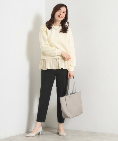 ITS'DEMO（イッツデモ）の「【洗濯機OK】異素材コンビプルオーバー（Tシャツ/カットソー・レディース・アイボリー/ブラック/ブラウン系その他・00）」の6枚目の写真