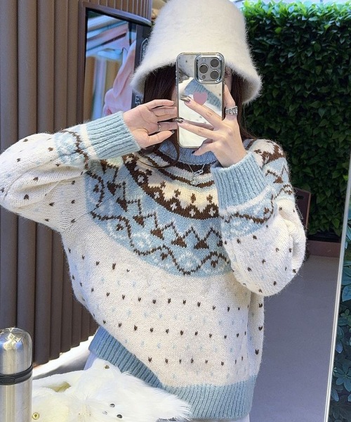 HALEY PESCA(ヘーリーペスカ)の「HALEY PESCA/パステルカラー ノルディック柄ニット(ニット/セーター・レディース・ピンク/ブルー・FREE)」の5枚目の写真