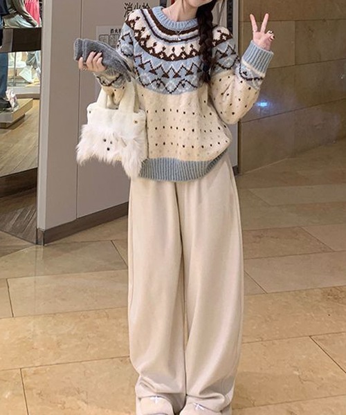 HALEY PESCA(ヘーリーペスカ)の「HALEY PESCA/パステルカラー ノルディック柄ニット(ニット/セーター・レディース・ピンク/ブルー・FREE)」の7枚目の写真