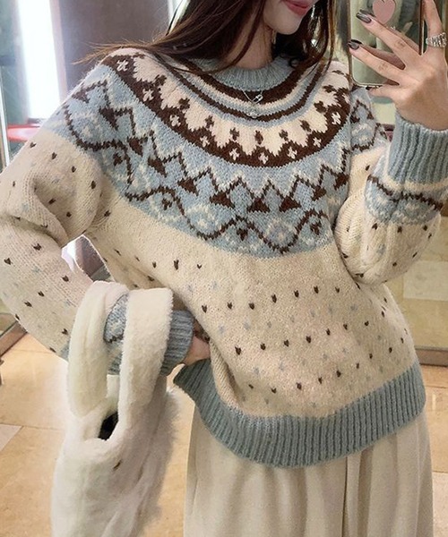 HALEY PESCA(ヘーリーペスカ)の「HALEY PESCA/パステルカラー ノルディック柄ニット(ニット/セーター・レディース・ピンク/ブルー・FREE)」の8枚目の写真