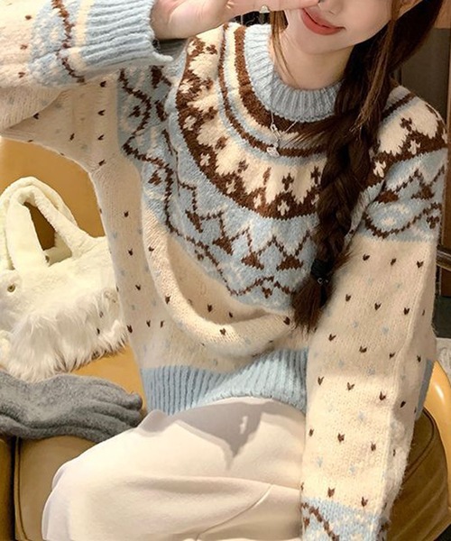 HALEY PESCA(ヘーリーペスカ)の「HALEY PESCA/パステルカラー ノルディック柄ニット(ニット/セーター・レディース・ピンク/ブルー・FREE)」の10枚目の写真