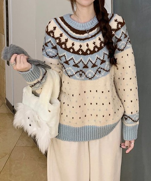 HALEY PESCA(ヘーリーペスカ)の「HALEY PESCA/パステルカラー ノルディック柄ニット(ニット/セーター・レディース・ピンク/ブルー・FREE)」の11枚目の写真