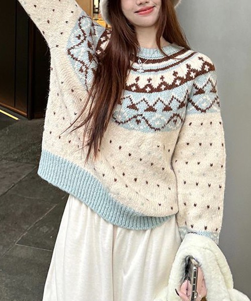 HALEY PESCA(ヘーリーペスカ)の「HALEY PESCA/パステルカラー ノルディック柄ニット(ニット/セーター・レディース・ピンク/ブルー・FREE)」の12枚目の写真