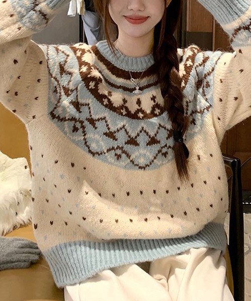 HALEY PESCA(ヘーリーペスカ)の「HALEY PESCA/パステルカラー ノルディック柄ニット(ニット/セーター・レディース・ピンク/ブルー・FREE)」の13枚目の写真