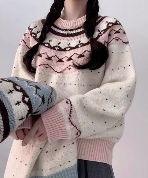 HALEY PESCA(ヘーリーペスカ)の「HALEY PESCA/パステルカラー ノルディック柄ニット(ニット/セーター・レディース・ピンク/ブルー・FREE)」の15枚目の写真