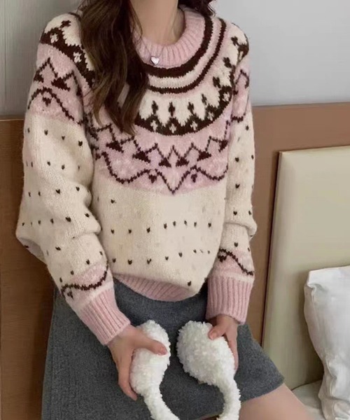 HALEY PESCA(ヘーリーペスカ)の「HALEY PESCA/パステルカラー ノルディック柄ニット(ニット/セーター・レディース・ピンク/ブルー・FREE)」の16枚目の写真