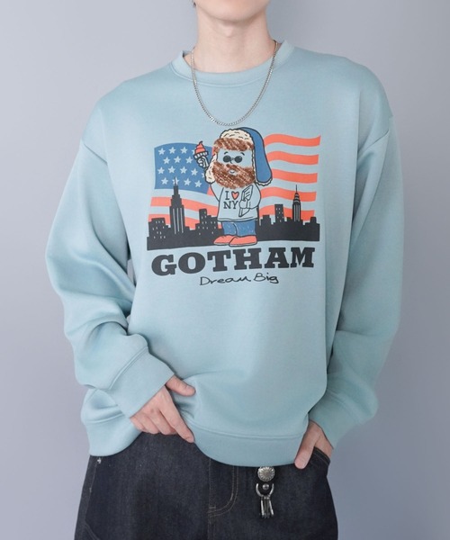 SPINNS(スピンズ)の「ひげおじさんスウェット/アメリカ/体刺繍デザインリカ/さらもち素材(スウェット・メンズ・ホワイト/ライトグリーン・ONESIZE)」の2枚目の写真