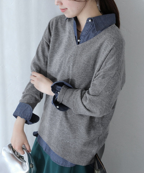 La TOTALITE(ラトータリテ)の「ウールカシミヤVネックプルオーバー(ニット/セーター・レディース・サックスブルー/チャコールグレー/レッド/ネイビー・FREE)」の5枚目の写真