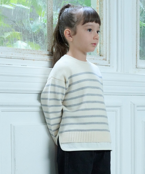 petit main（プティマイン）の「【ウォッシャブル】ボーダーニット（ニット/セーター・キッズ・アイボリー/ネイビー/モカ/モスグリーン・M/L/S）」の16枚目の写真