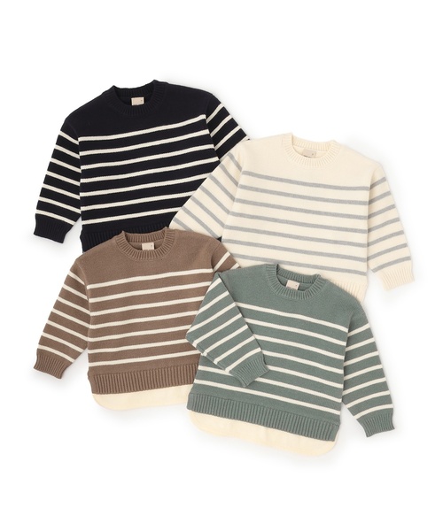 petit main（プティマイン）の「【ウォッシャブル】ボーダーニット（ニット/セーター・キッズ・アイボリー/ネイビー/モカ/モスグリーン・M/L/S）」の7枚目の写真