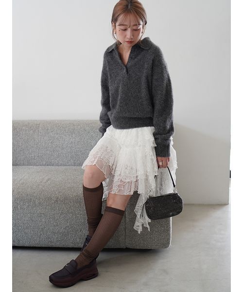 SNIDEL（スナイデル）の「ラッフルバリエキャミミニワンピース（ワンピース・レディース・チェック/ブラック/ホワイト・0/1）」の4枚目の写真