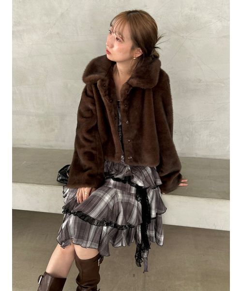 SNIDEL（スナイデル）の「ラッフルバリエキャミミニワンピース（ワンピース・レディース・チェック/ブラック/ホワイト・0/1）」の21枚目の写真