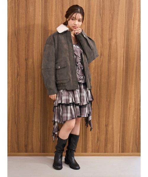 SNIDEL（スナイデル）の「ラッフルバリエキャミミニワンピース（ワンピース・レディース・チェック/ブラック/ホワイト・0/1）」の12枚目の写真