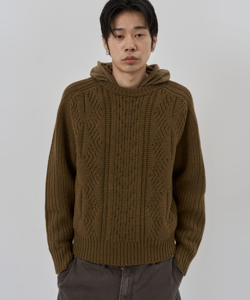 NUAKLE(ヌアクル)の「(m) アランケーブルニット_シナモン(ニット/セーター・メンズ・その他・1/2)」の1枚目の写真
