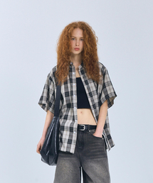 STANDARDERROR（スタンダードエラー）の「87-STAN211ヴィンテージポップオーバーフィット半袖チェックシャツブラック（シャツ/ブラウス）」