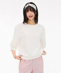 レディース 袖変形 7部Tシャツ - アイボリー