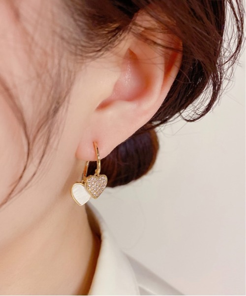 Burner(バーナー)の「【OKUOKU 0909】ハートチャームフープピアス oku-pier10-13【RBTS】(ピアス(両耳用)・レディース・ブラック/ホワイト・FREE)」の4枚目の写真