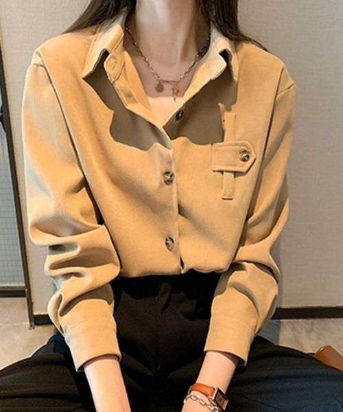 SallyLunn(サリーラン)の「ポケットデザイン長袖シャツ(シャツ/ブラウス・レディース・ベージュ/ホワイト・LARGE/MEDIUM)」の2枚目の写真