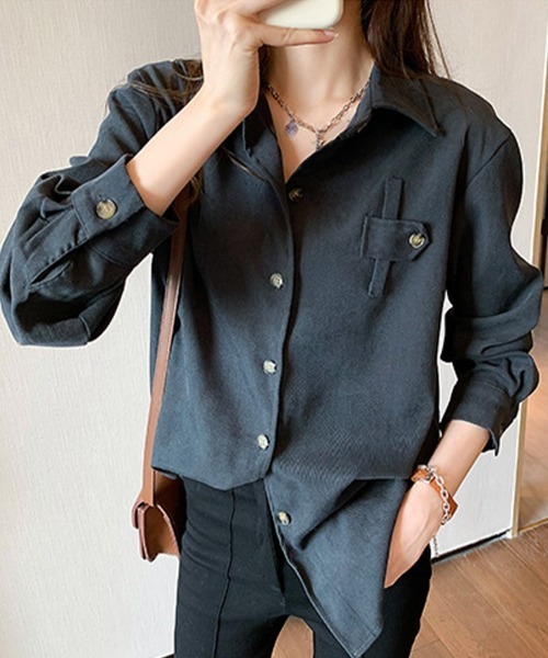SallyLunn(サリーラン)の「ポケットデザイン長袖シャツ(シャツ/ブラウス・レディース・ベージュ/ホワイト・LARGE/MEDIUM)」の15枚目の写真