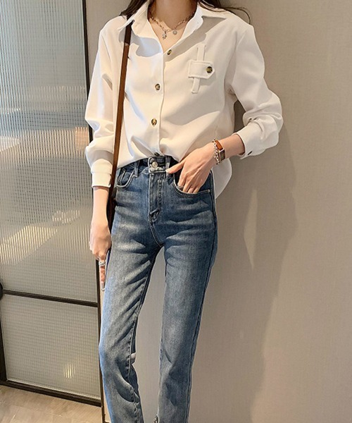 SallyLunn(サリーラン)の「ポケットデザイン長袖シャツ(シャツ/ブラウス・レディース・ベージュ/ホワイト・LARGE/MEDIUM)」の18枚目の写真