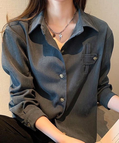 SallyLunn(サリーラン)の「ポケットデザイン長袖シャツ(シャツ/ブラウス・レディース・ベージュ/ホワイト・LARGE/MEDIUM)」の14枚目の写真