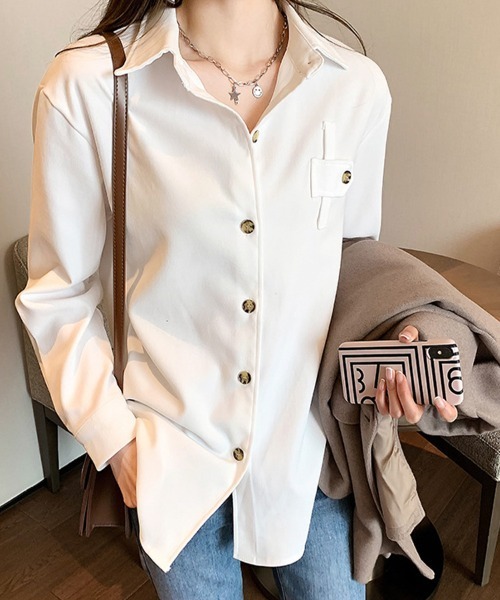 SallyLunn(サリーラン)の「ポケットデザイン長袖シャツ(シャツ/ブラウス・レディース・ベージュ/ホワイト・LARGE/MEDIUM)」の5枚目の写真