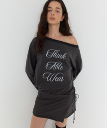 TAW ONE SHOULDER WRAP T - CHARCOAL